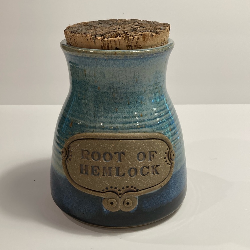 Handmade Novelty Print Saying Pottery Halloween Nature Outdoors Blues Greens Lid